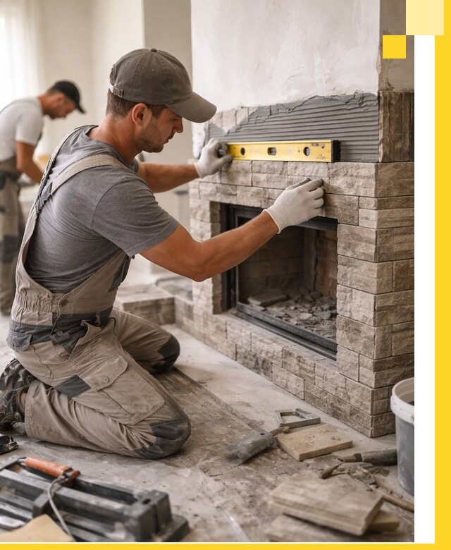 Облицовка каминов в Зиме, монтаж и отделка натуральным камнем