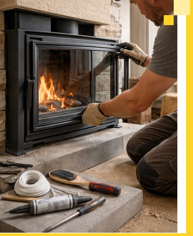 Производство, монтаж и доставка каминов со стеклом в Зиме