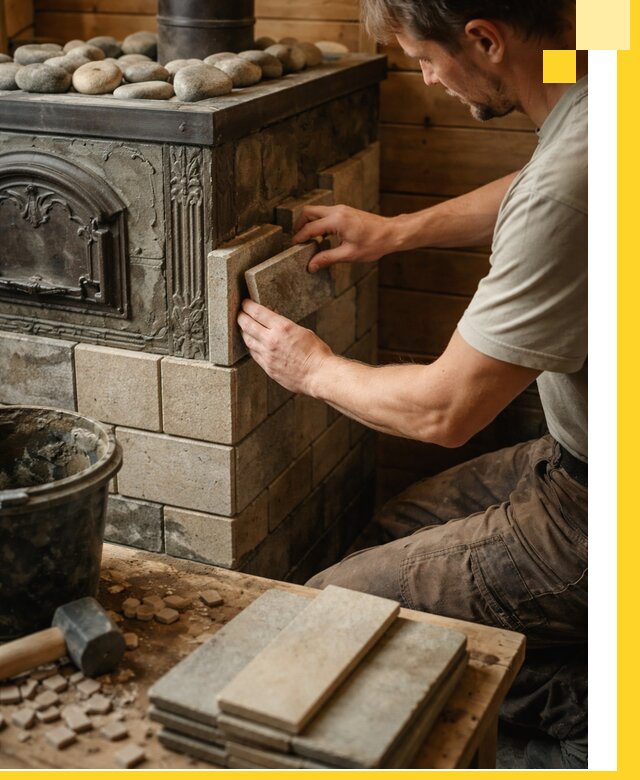 Облицовка банных печей в Зиме профессиональная отделка