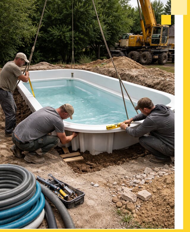 Установка и монтаж композитных бассейнов под ключ в Зиме