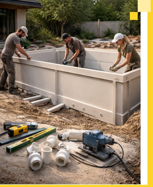 Установка полипропиленовых бассейнов под ключ в Зиме