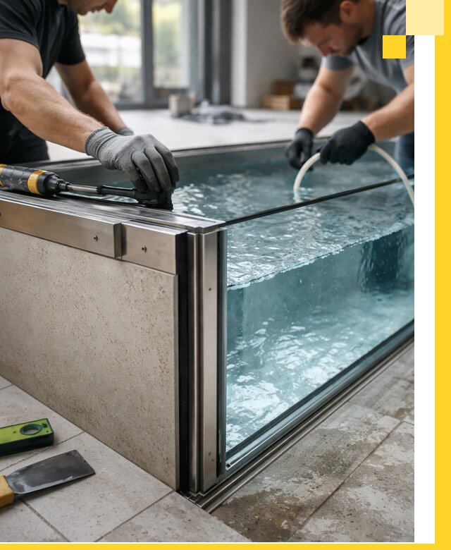 Проектирование и монтаж стеклянных бассейнов в Зиме