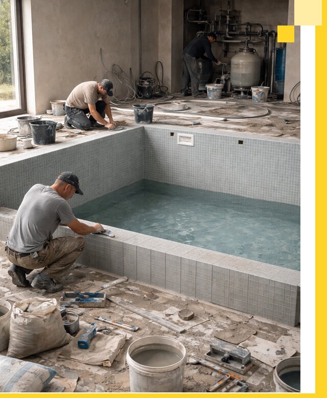 Строительство и монтаж бассейнов в помещении в Зиме