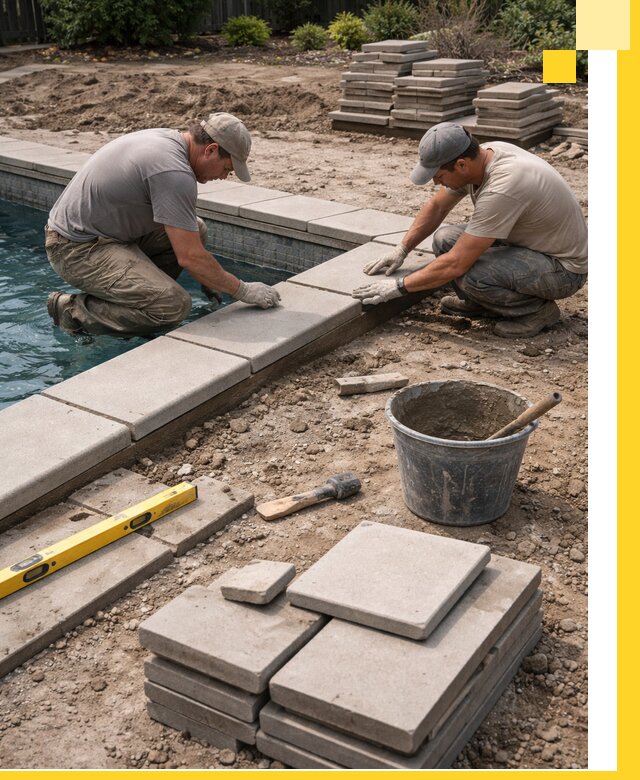 Установка и изготовление копингового камня для бассейнов в Зиме