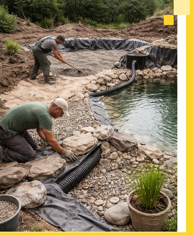 Строительство природных бассейнов и озер в Зиме под ключ