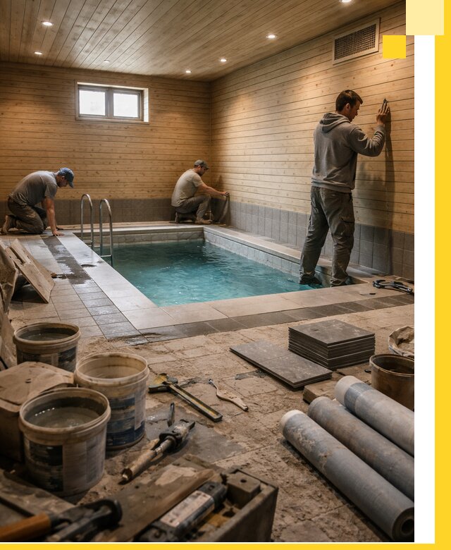 Строительство бани с бассейном и сауной под ключ в Зиме