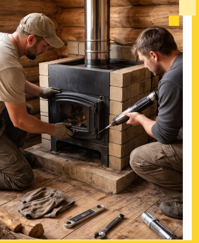Монтаж и установка печи в бане под ключ с гарантией в Зиме