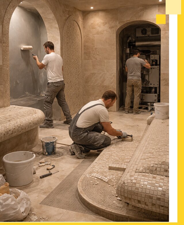 Строительство бани с хамамом и бассейном под ключ в Зиме