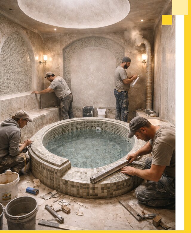 Профессиональное строительство хамама с бассейном в Зиме под ключ