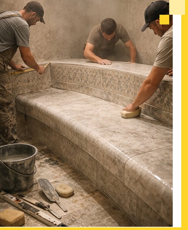 Изготовление и установка сидений для хамама в Зиме