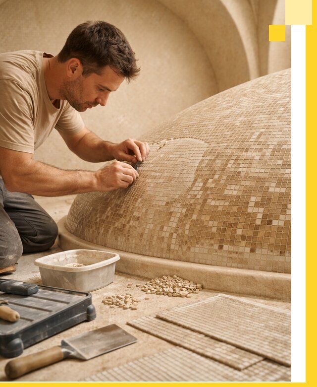 Профессиональная укладка мозаики для хамама под ключ в Зиме