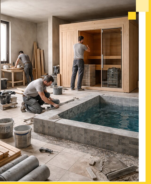 SPA зоны под ключ с бассейном сауной и печью в Зиме